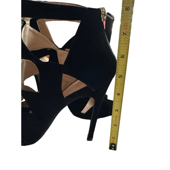 Liliana Black Velvet Heels Diamond Cutouts Open Toe Back Zipper Party Size 8.5 - Picture 13 of 13